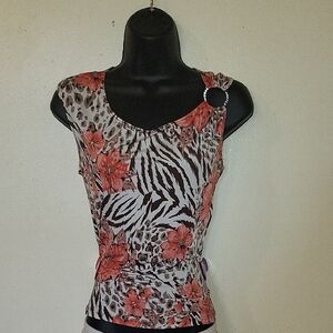 Body Central Coral Floral & Animal Print Tank with Rhinestone Ring